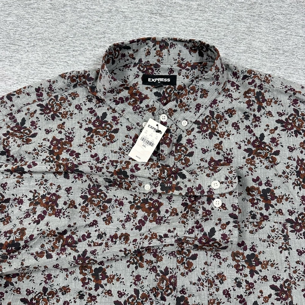 Express Shirt Mens Size XXL 18-18.5 Floral Long Sleeve Button Down Preppy NEW